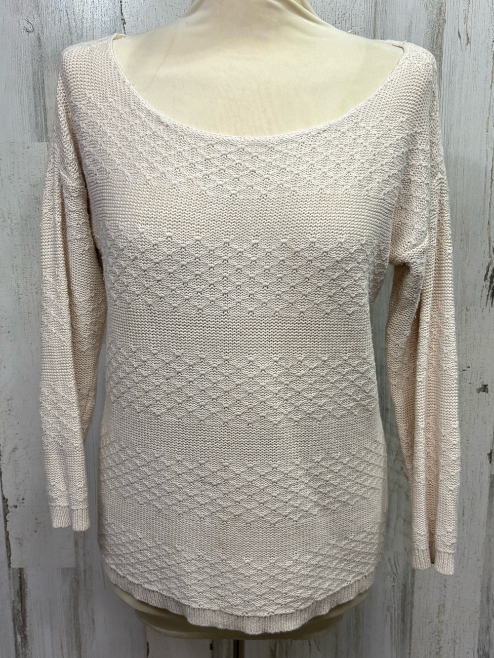 LOFT Outlet Cream Textured Knit Scoop Neck Sweater